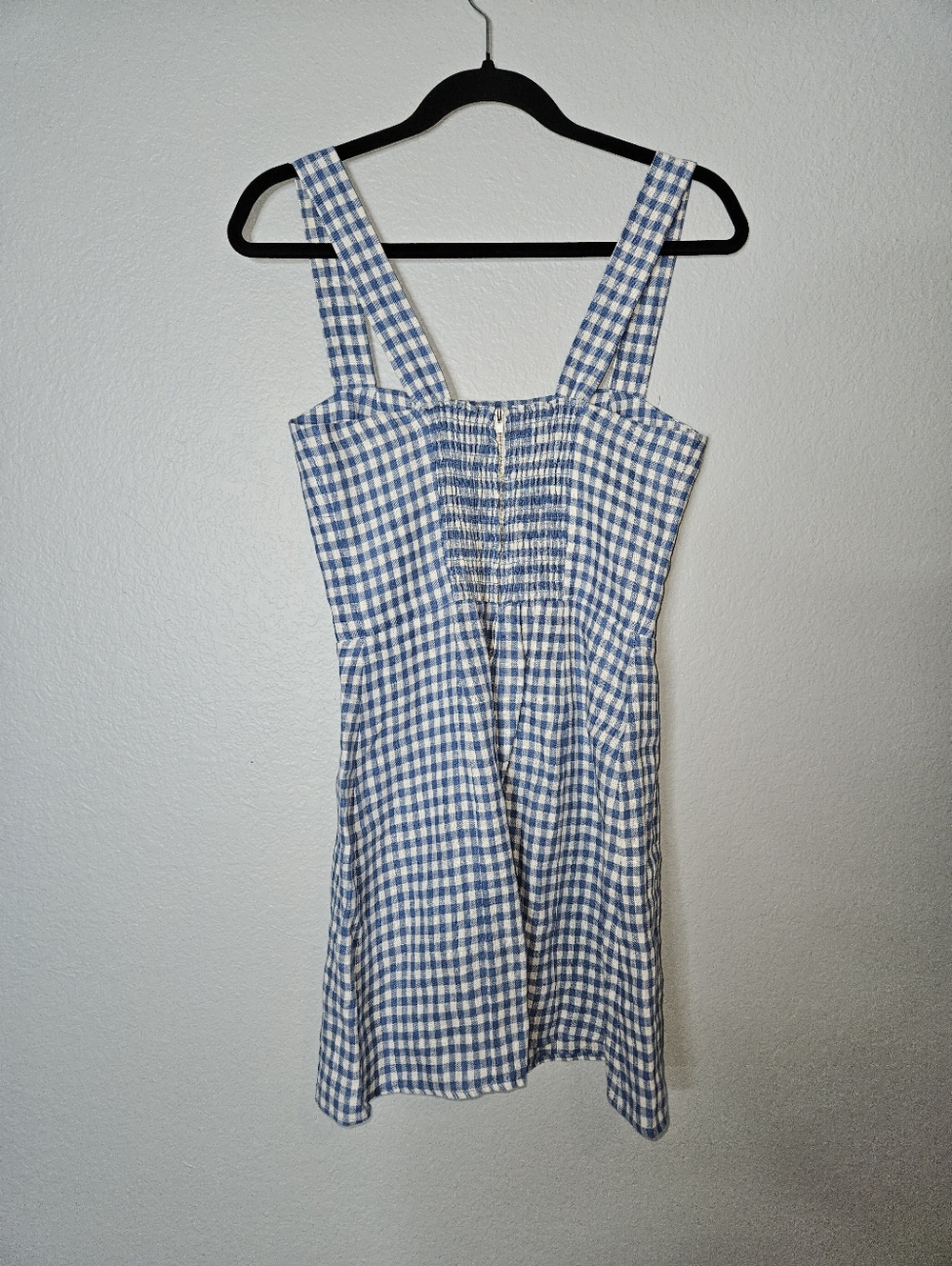 Reformation Brigitte Linen Dress Blue Gingham Print Size 6 - Picture 7 of 10